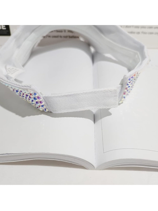 Rhinestone Embellished White Visor